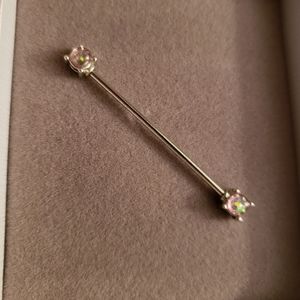 Industrial Bar w/ Pink Crystal 14G